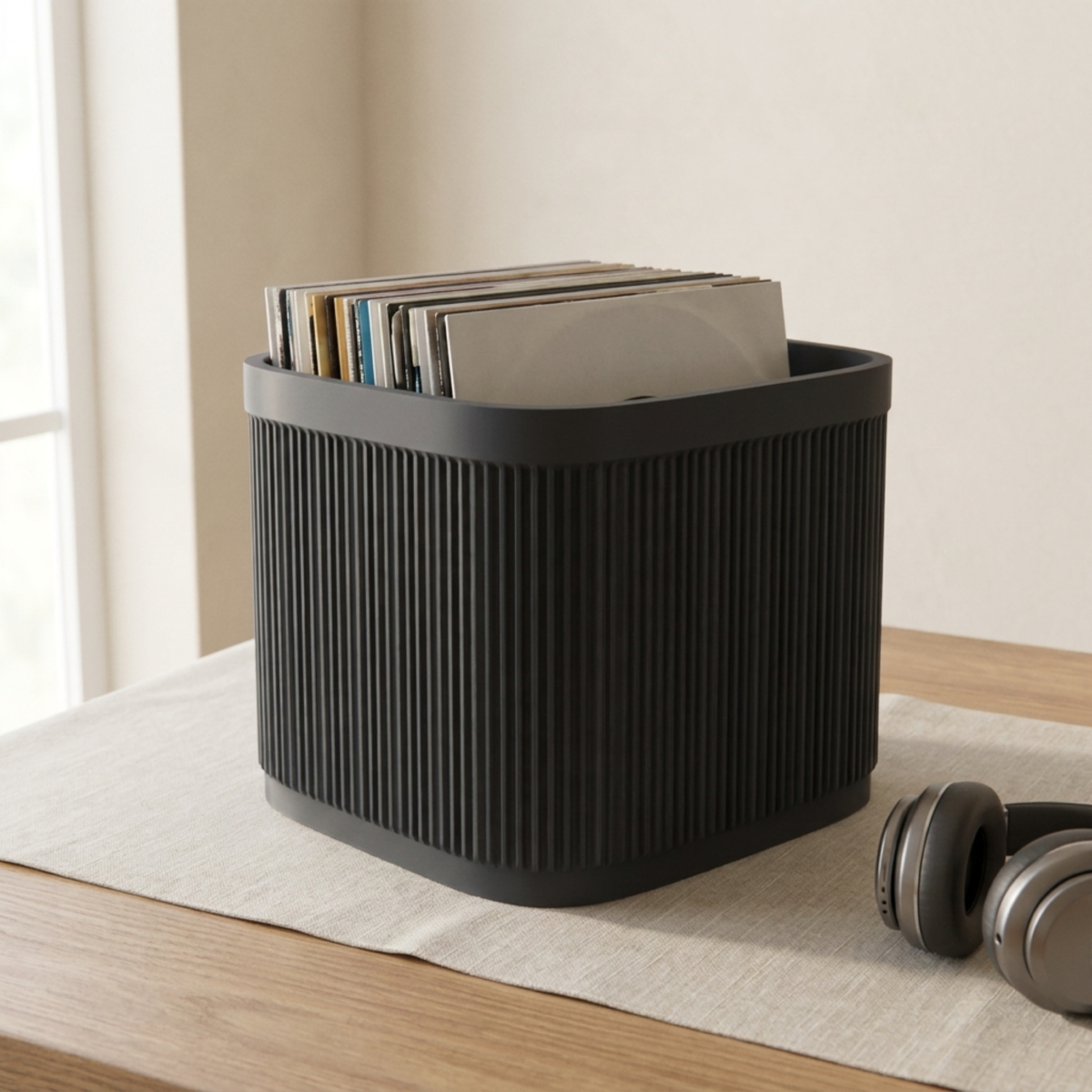 Ribbed 7 Inch Vinyl Crate in Ribbed 7 Inch Vinyl Crate, lifestyle photo