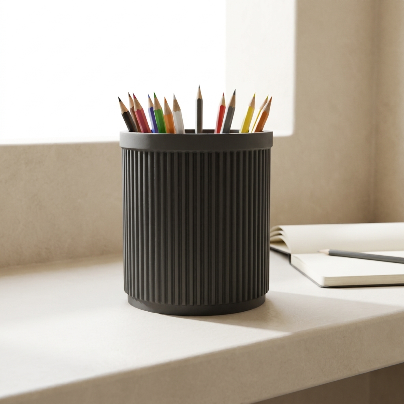 Ribbed Pencil Pot with Divider in Ribbed Pencil Pot with Divider, lifestyle photo