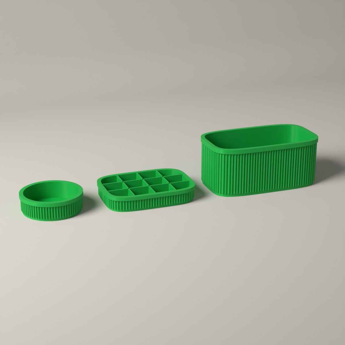 Ribbed Jewellery Organiser Set of 3 with Stand, Ring Dish and Earring Tray in forest green