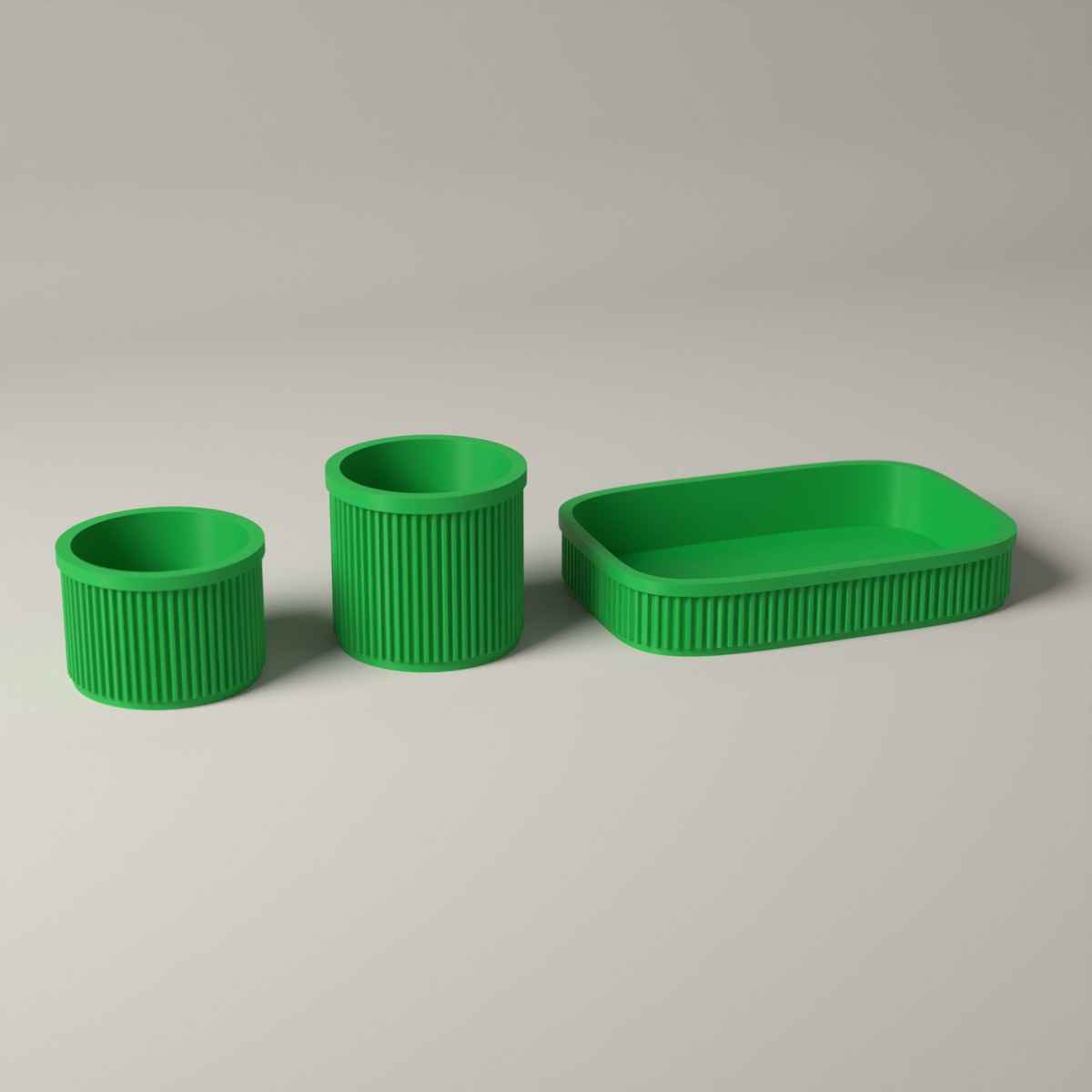 Ribbed Bathroom Counter Organiser Set of 3 with Tray and 2 Holders in forest green