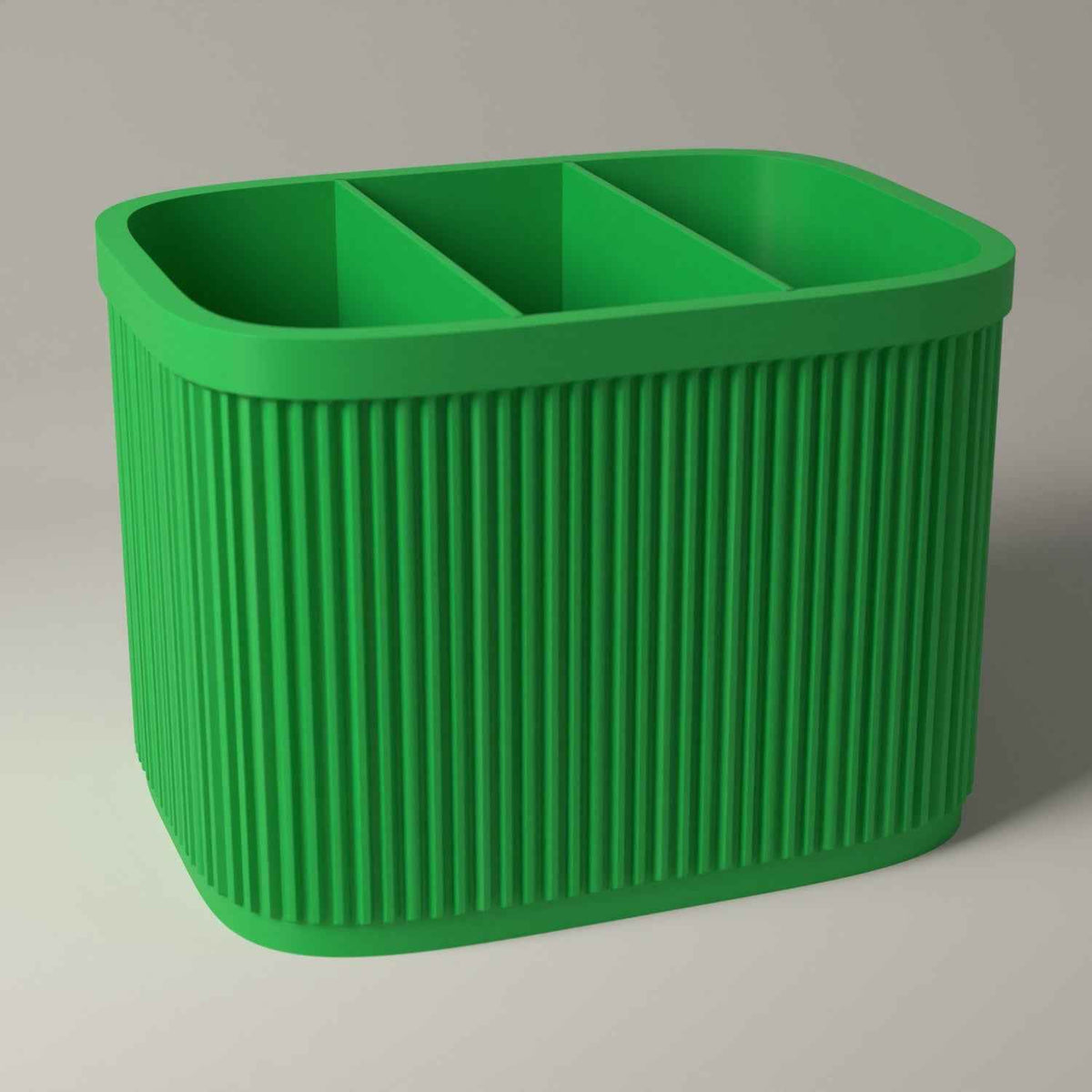 Ribbed Cutlery Caddy with Divided Storage for Table Organisation in forest green