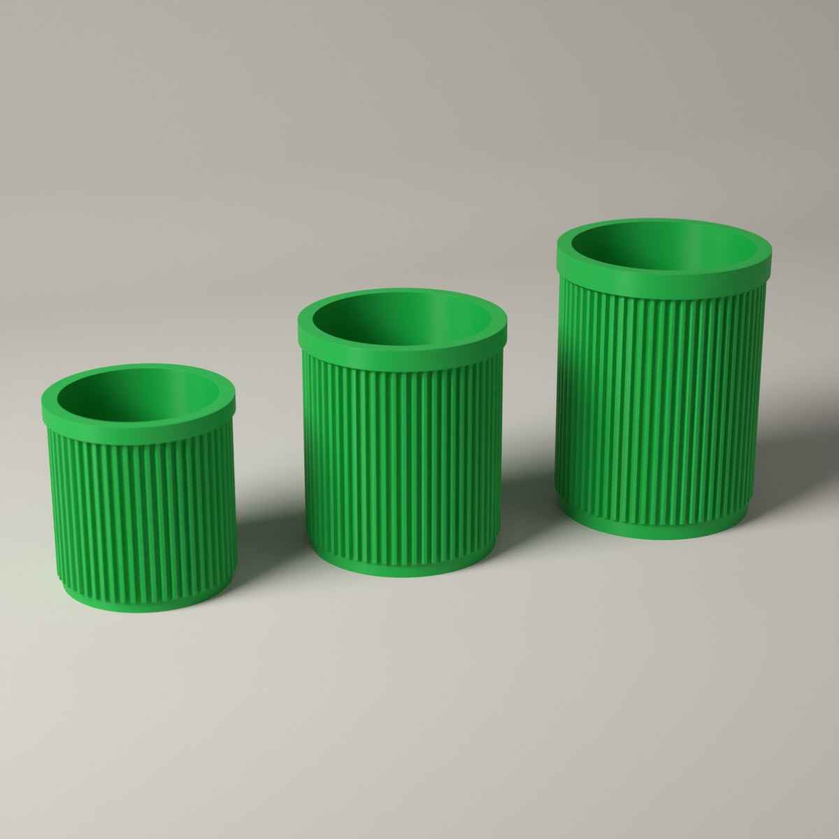 Ribbed Pen Pots Set of 3 Heights - Desk Storage for Pens and Pencils in forest green