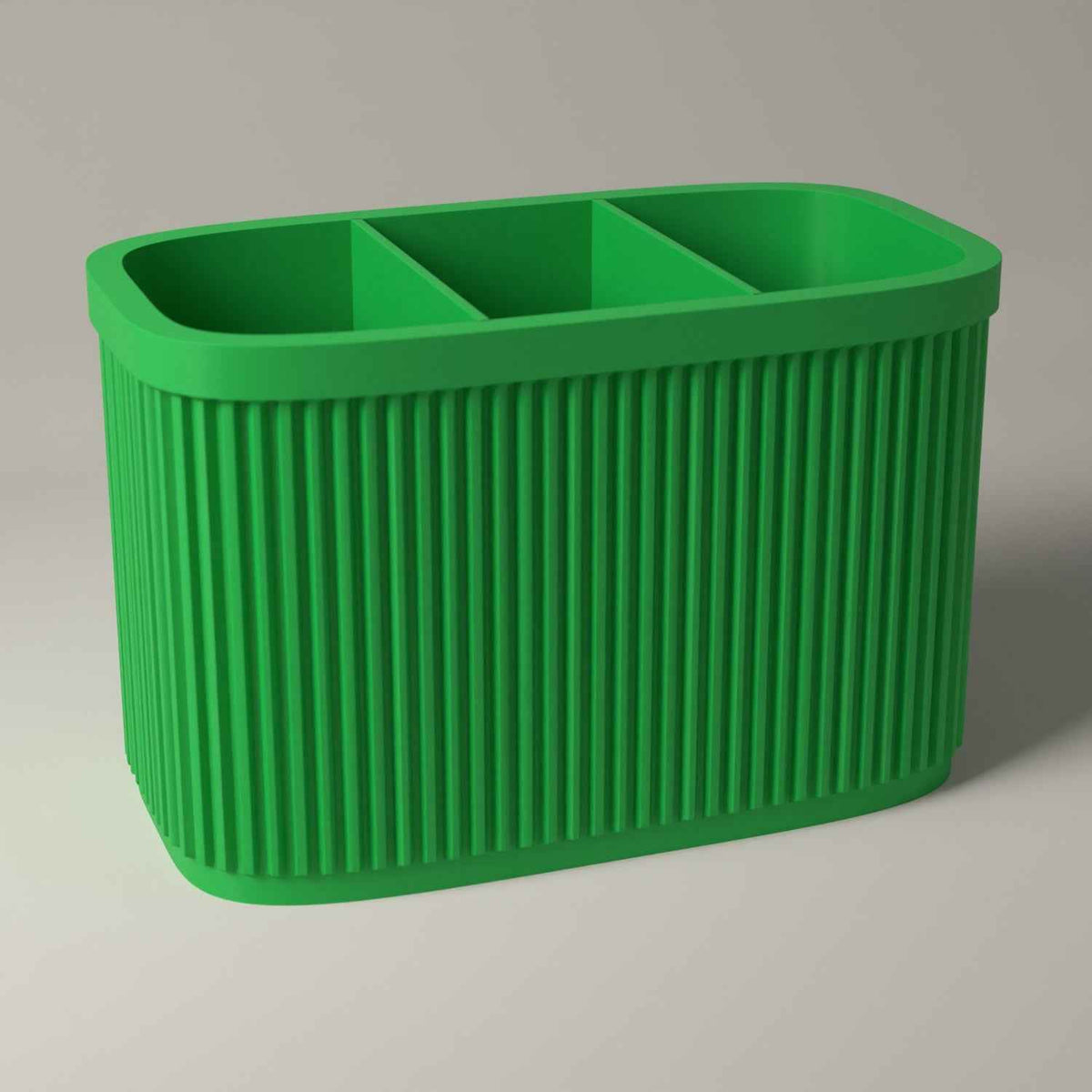 Ribbed Pen Holder with 3 Compartments for Desk Organisation in forest green