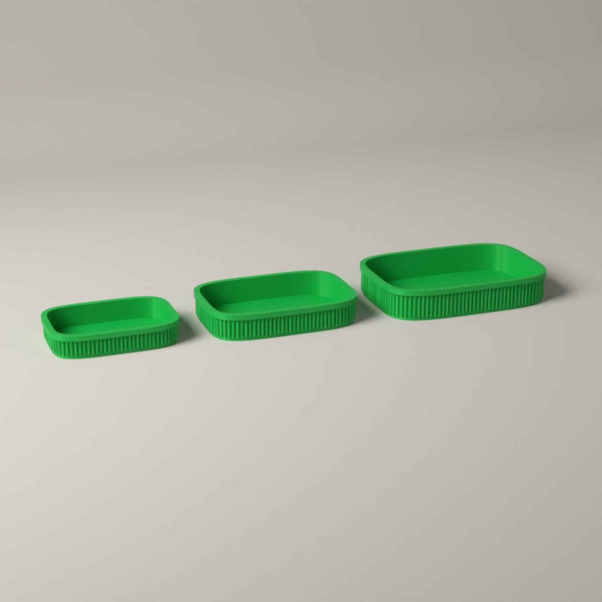 Ribbed Bathroom Trays Set of 3 - Graduated Shelf and Counter Storage in forest green