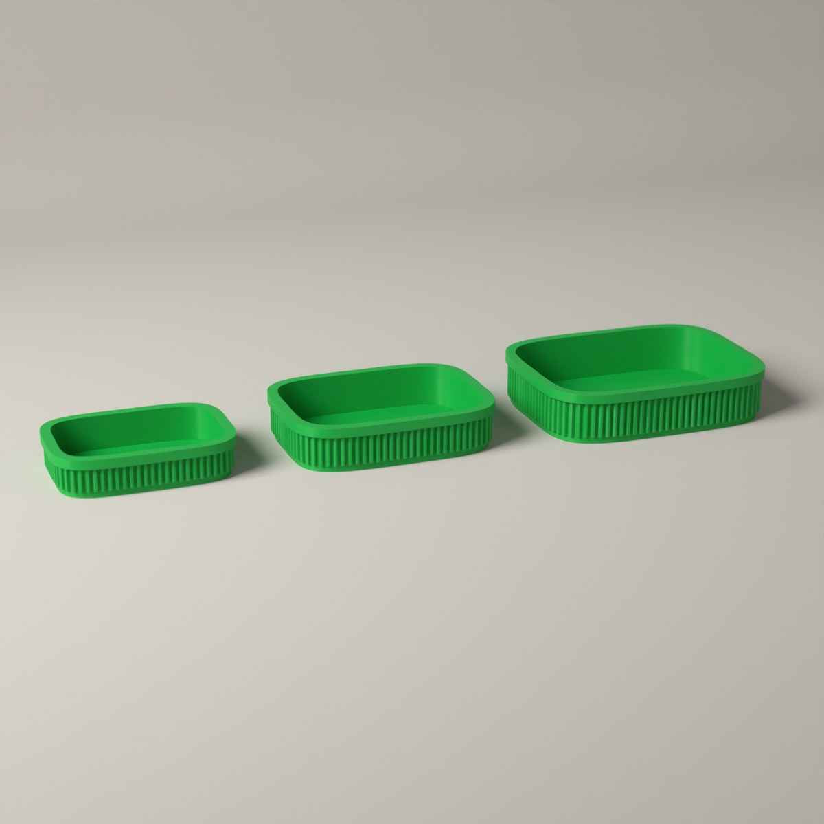 Ribbed Trinket Trays for Jewellery, Set of 3 Graduated Sizes in forest green
