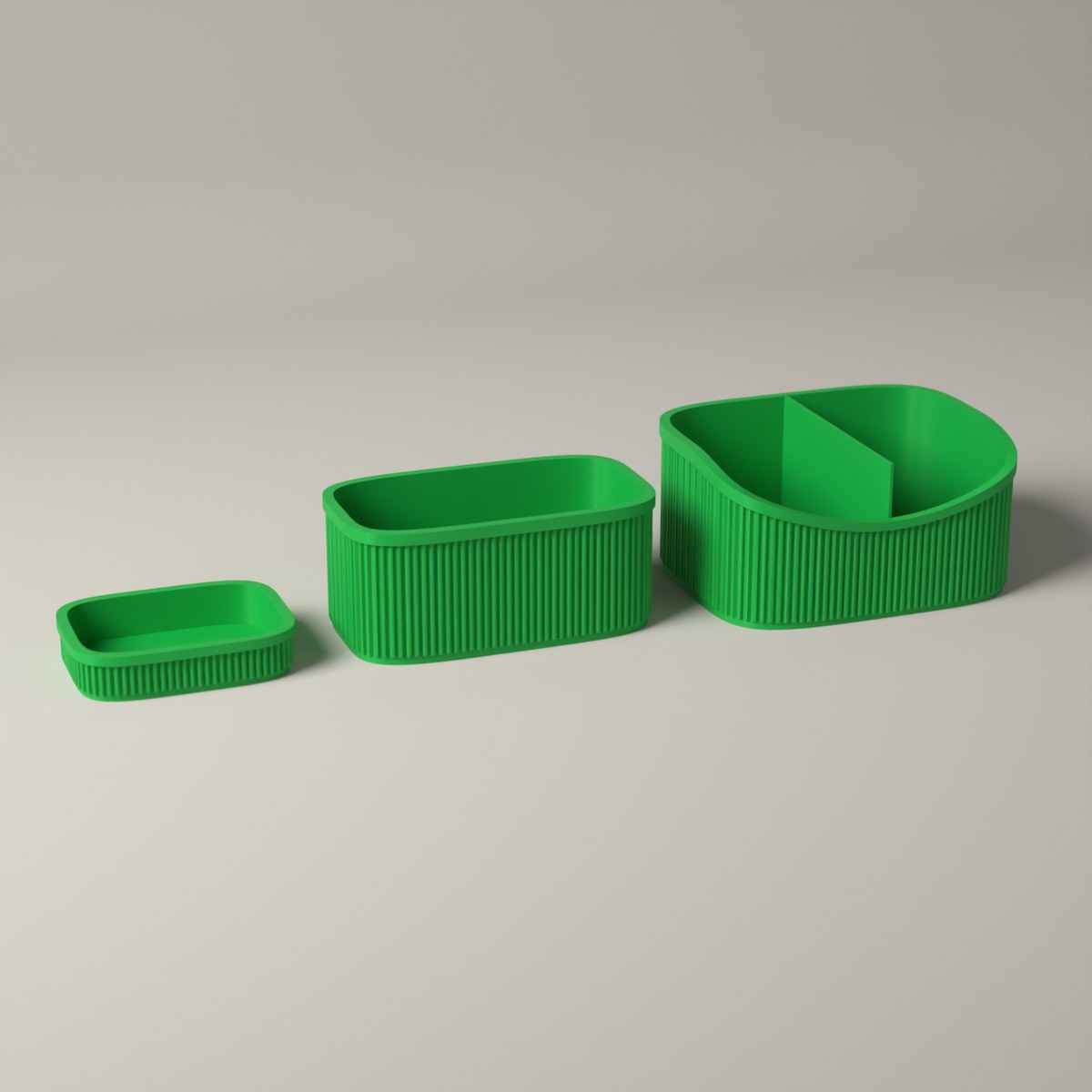 Ribbed Dressing Table Organiser Set of 3 - Caddy, Stand and Tray in forest green