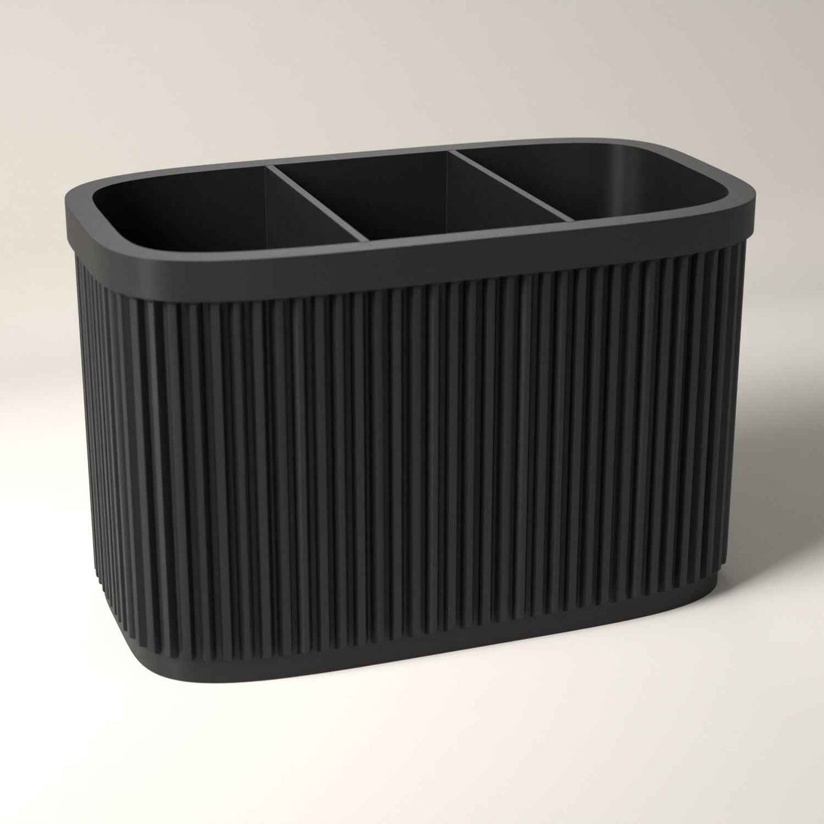 Ribbed Pen Holder with 3 Compartments for Desk Organisation in black