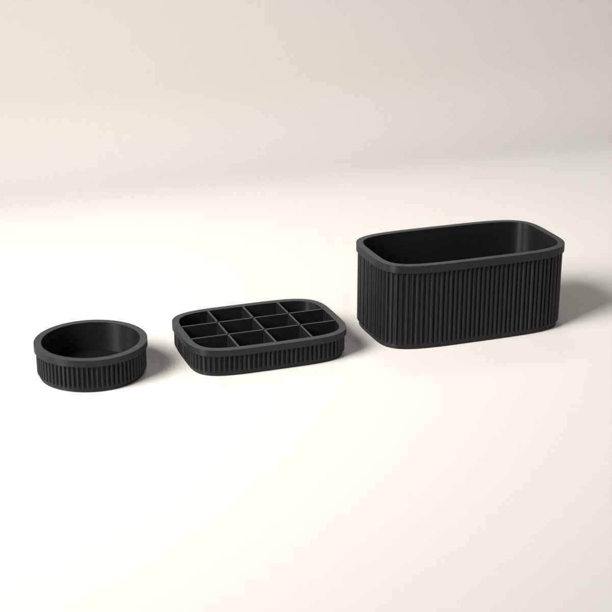 Ribbed Jewellery Organiser Set of 3 with Stand, Ring Dish and Earring Tray in black
