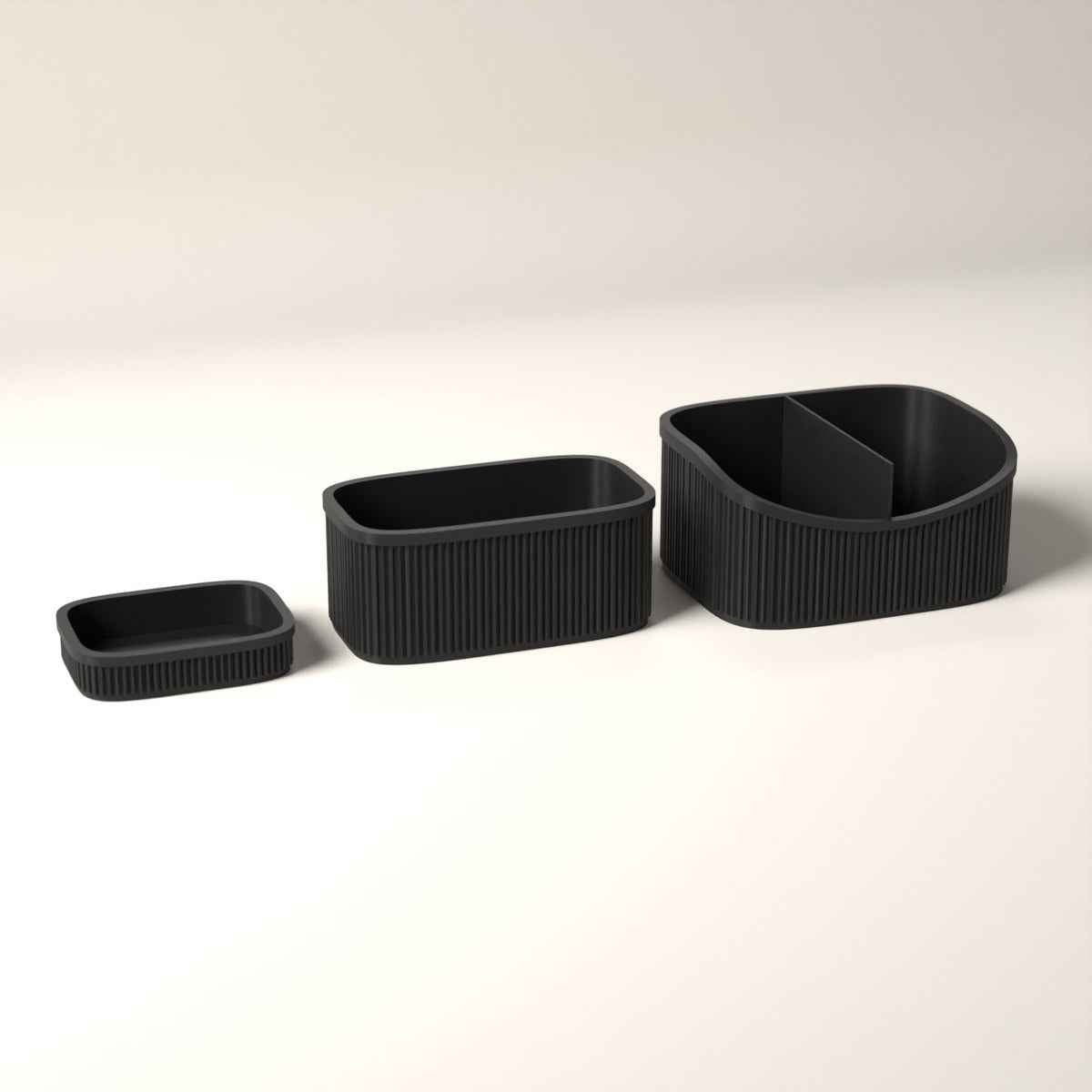 Ribbed Dressing Table Organiser Set of 3 - Caddy, Stand and Tray in black