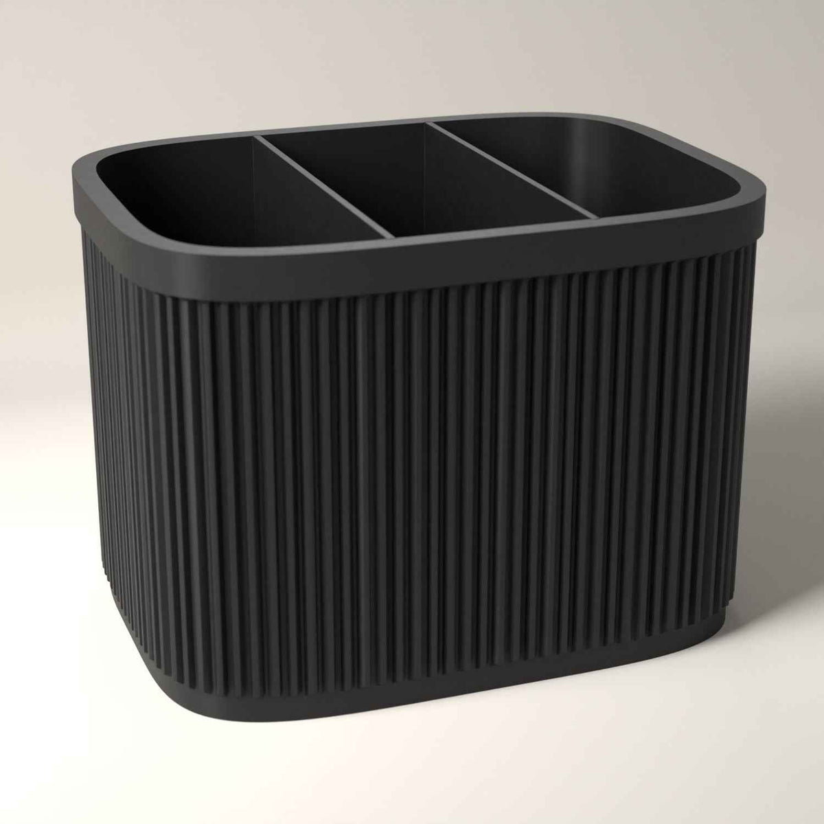 Ribbed Cutlery Caddy with Divided Storage for Table Organisation in black
