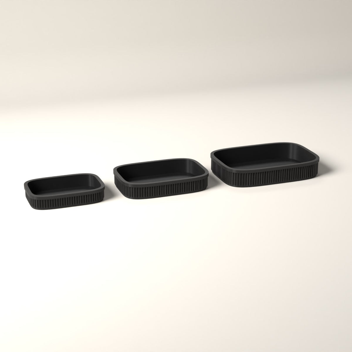 Ribbed Bathroom Trays Set of 3 - Graduated Shelf and Counter Storage in black