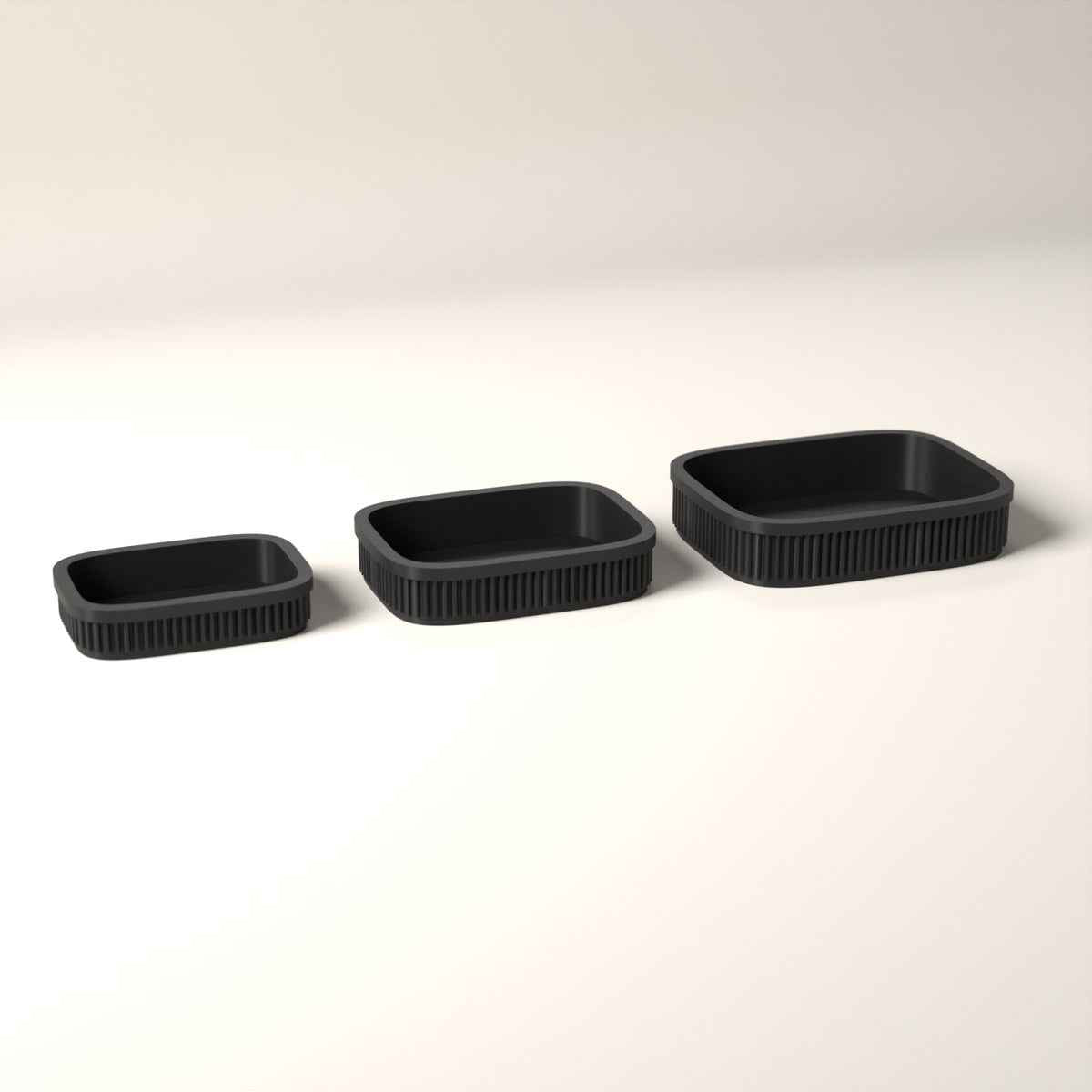 Ribbed Trinket Trays for Jewellery, Set of 3 Graduated Sizes in black