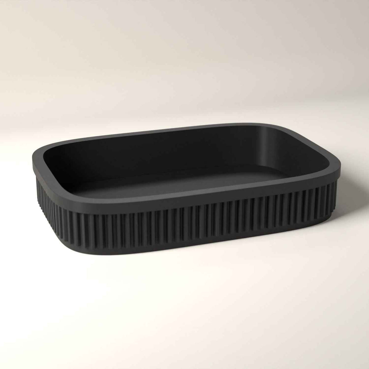 Vanity Tray, Ribbed Dressing Table Organiser for Jewellery and Small Items in black