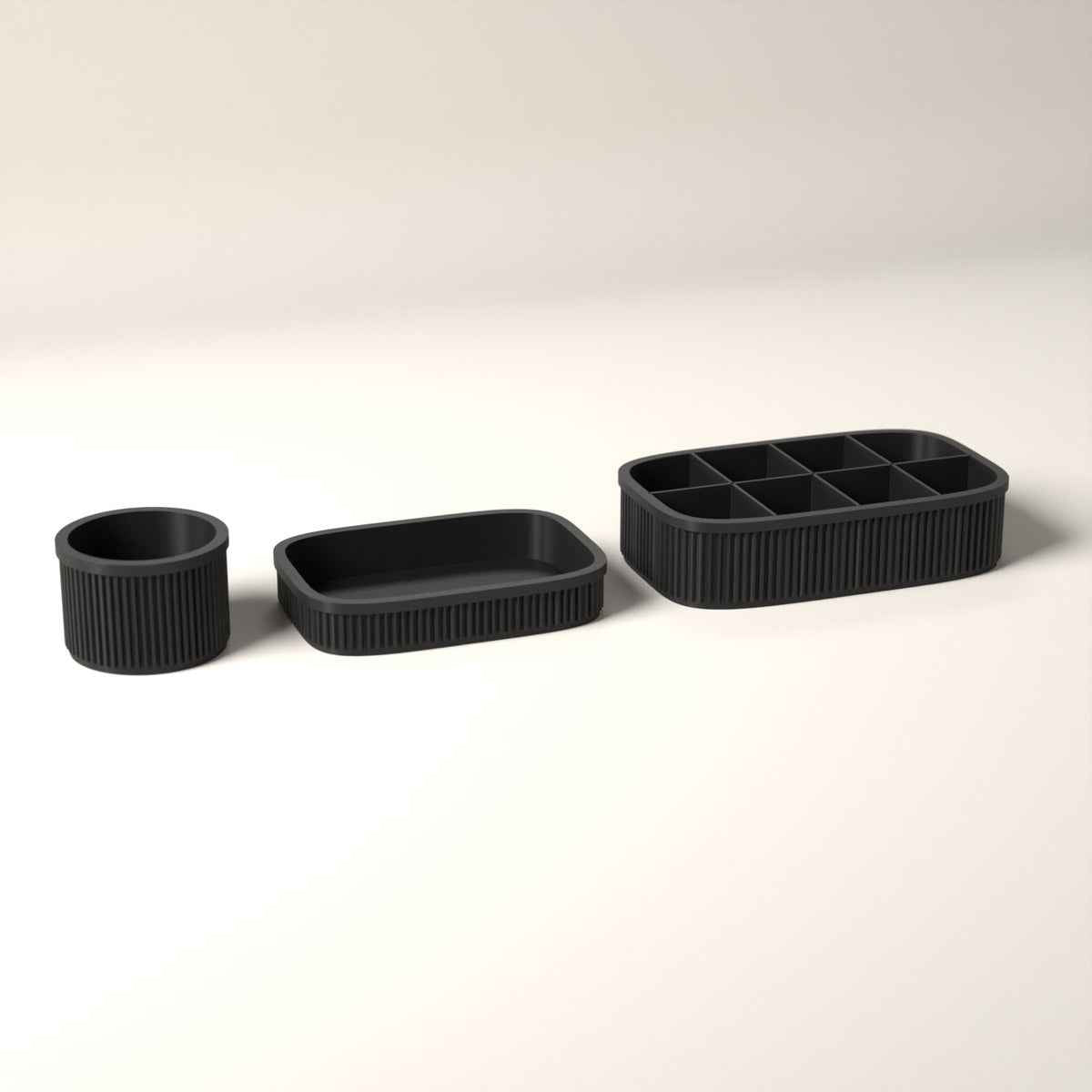 Ribbed Coffee Station Organiser Set of 3 - Pod Holder, Tray and Pot in black