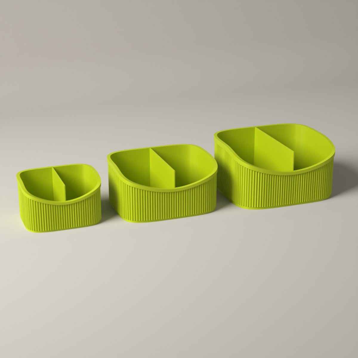 Ribbed Makeup Organiser Caddies, Set of 3 Graduated Sizes in bright green