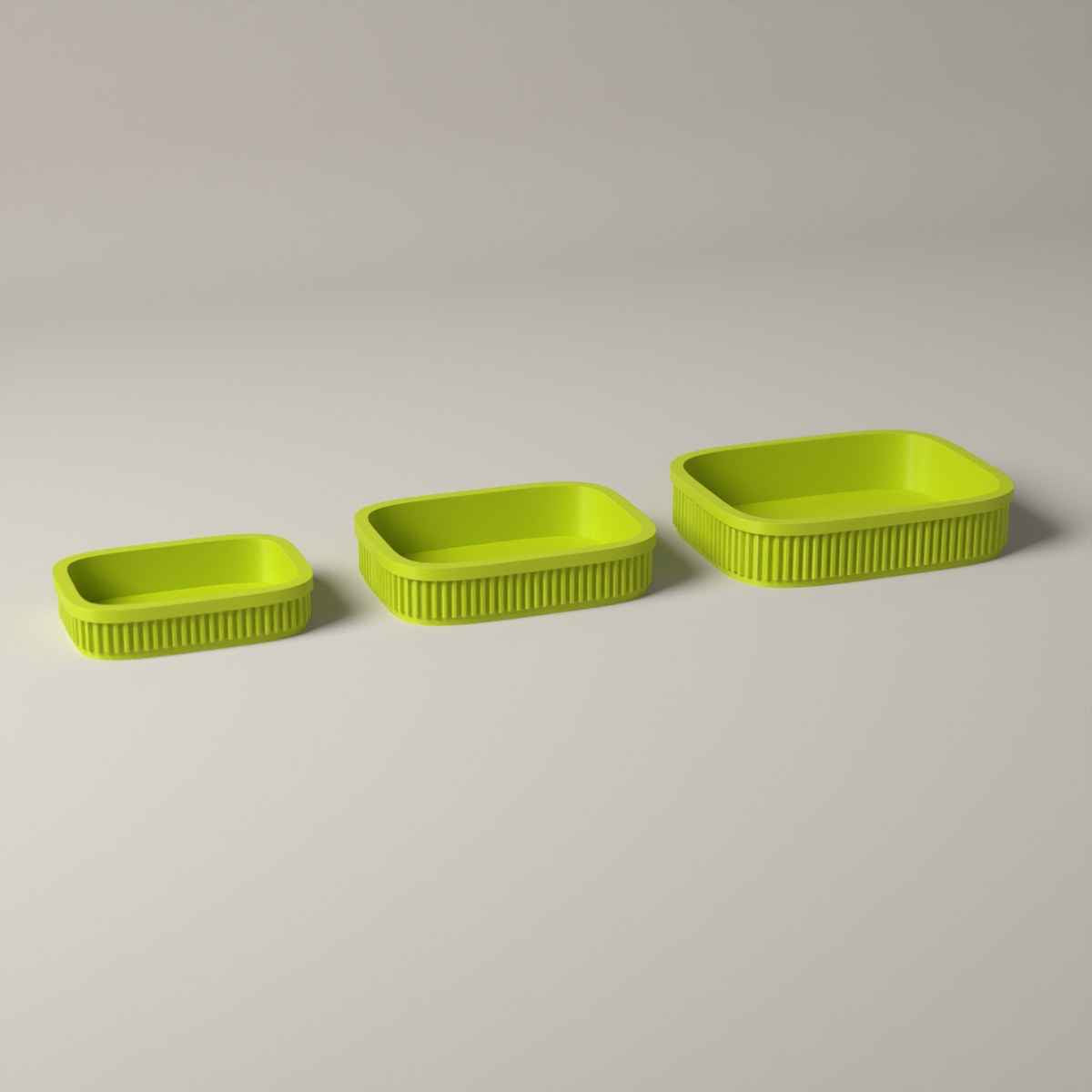 Ribbed Trinket Trays for Jewellery, Set of 3 Graduated Sizes in bright green