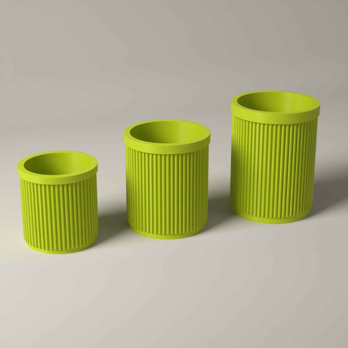 Ribbed Pen Pots Set of 3 Heights - Desk Storage for Pens and Pencils in bright green