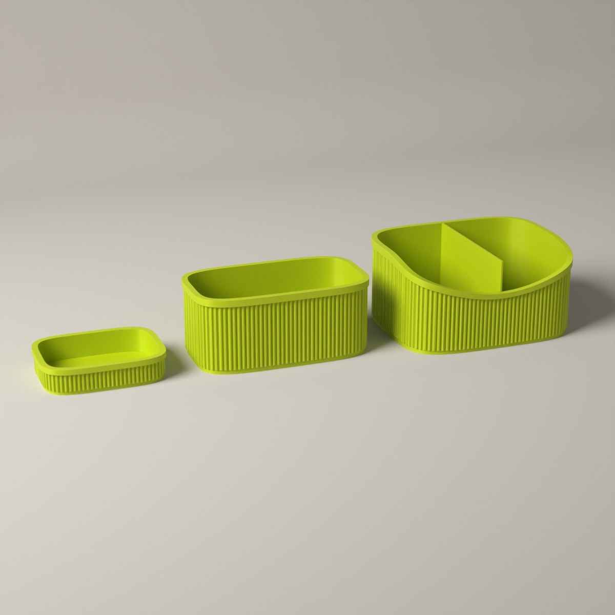 Ribbed Dressing Table Organiser Set of 3 - Caddy, Stand and Tray in bright green