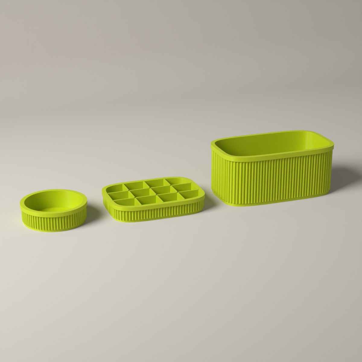 Ribbed Jewellery Organiser Set of 3 with Stand, Ring Dish and Earring Tray in bright green