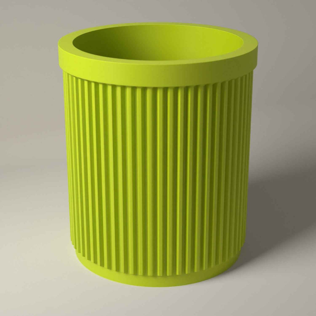 Ribbed Pen Pot for Pens and Pencils - Upright Desk Storage Holder in bright green
