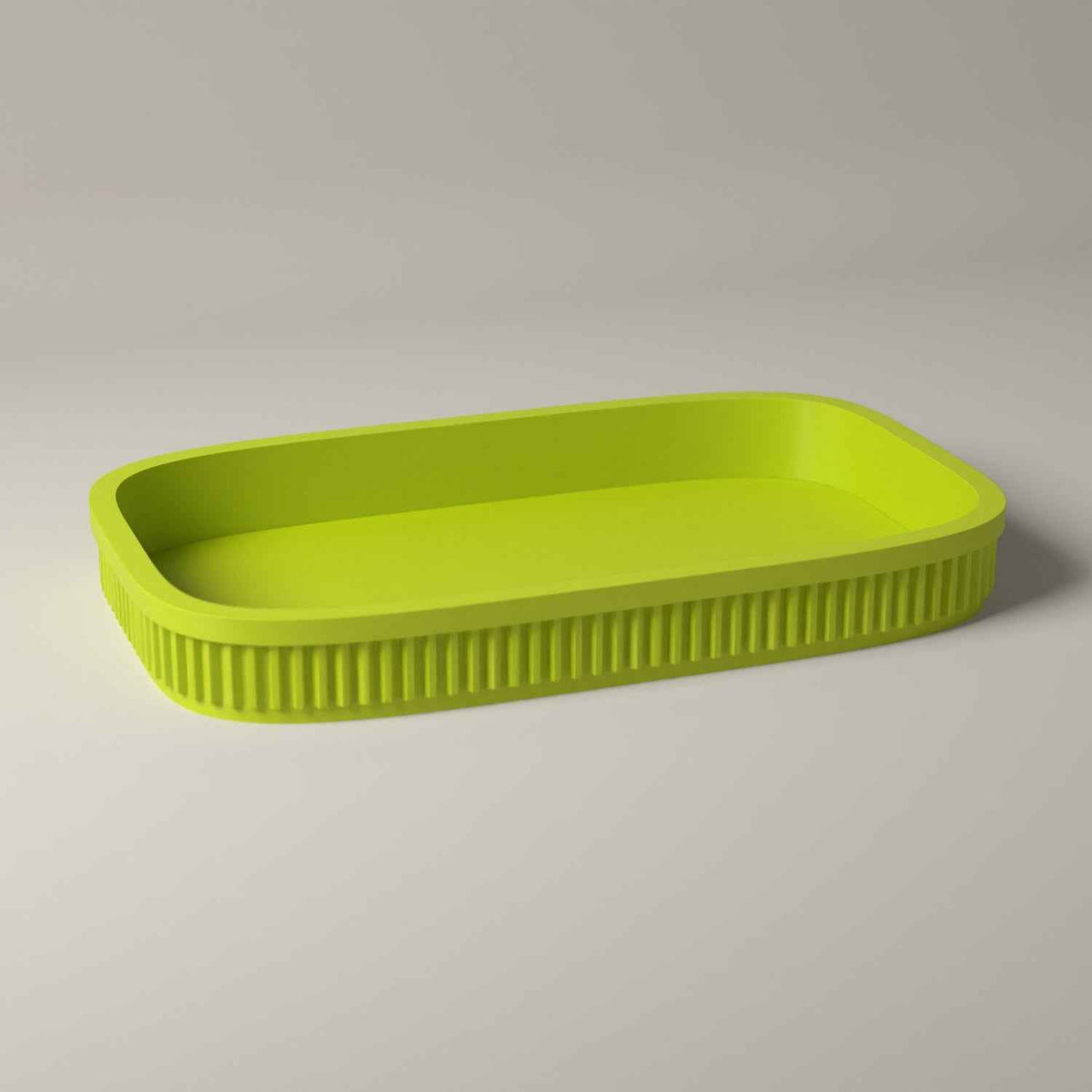 Ribbed Rolling Tray and Shallow Desktop Organiser in bright green