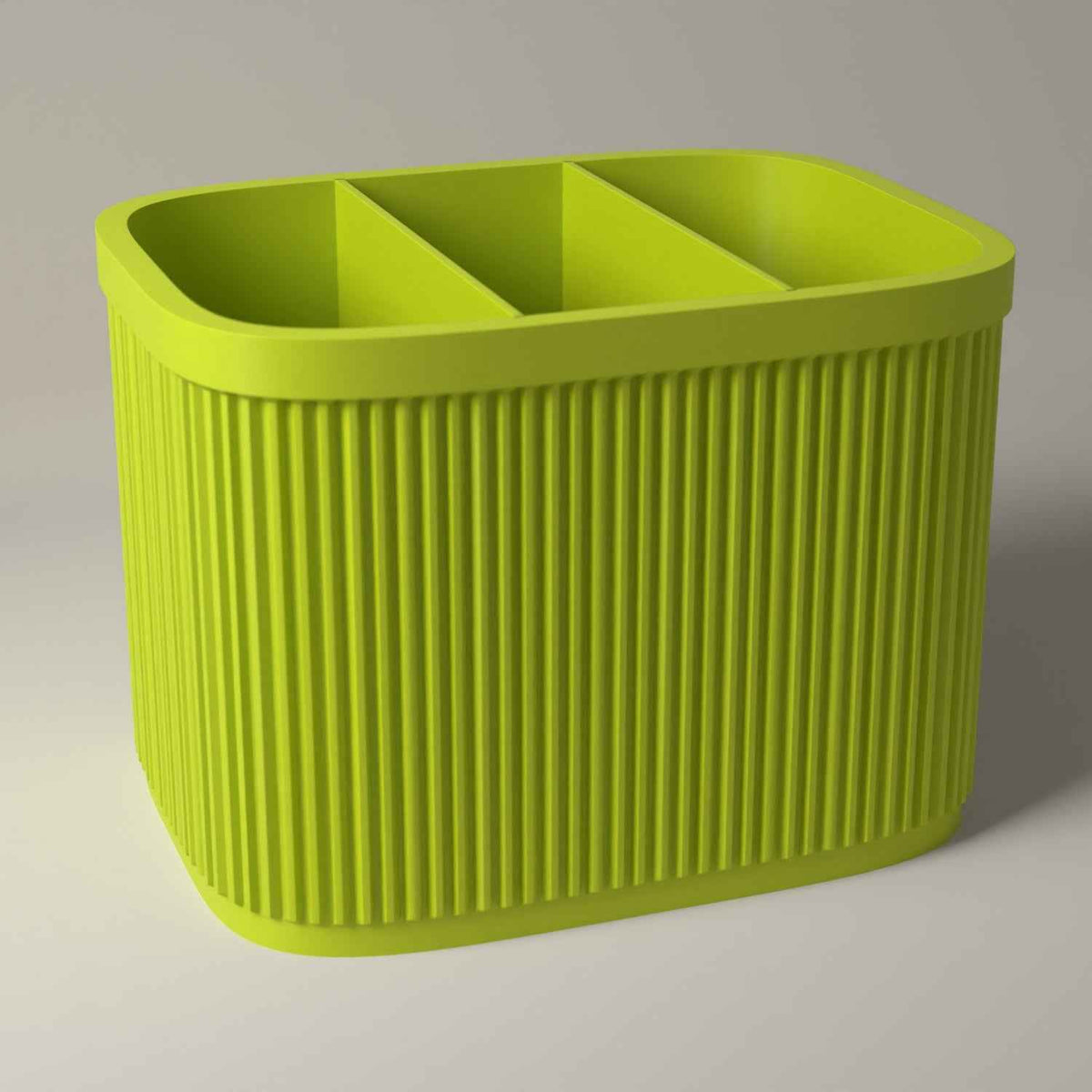 Ribbed Cutlery Caddy with Divided Storage for Table Organisation in bright green