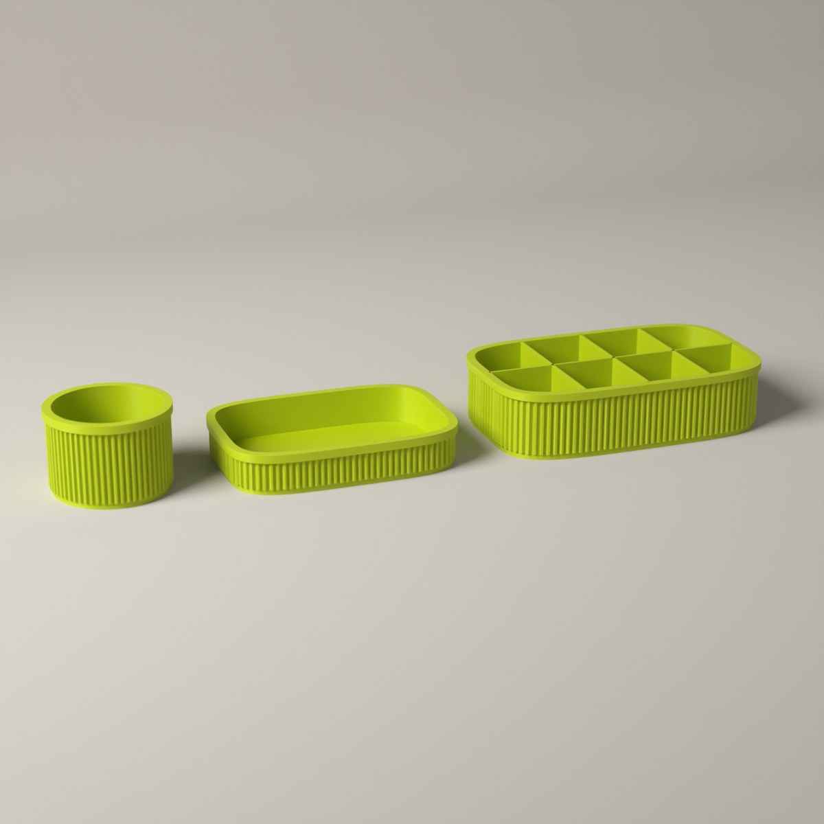 Ribbed Coffee Station Organiser Set of 3 - Pod Holder, Tray and Pot in bright green