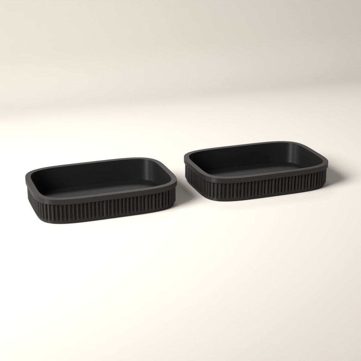 Ribbed Catch-All Trays for Keys, Coins and Jewellery, Set of 2 in black