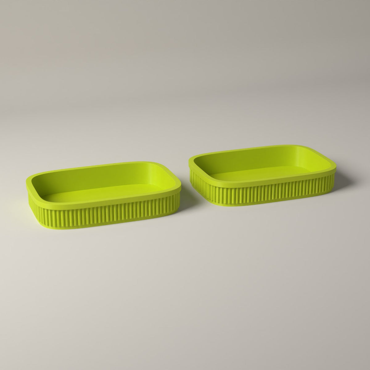 Ribbed Catch-All Trays for Keys, Coins and Jewellery, Set of 2 in bright green