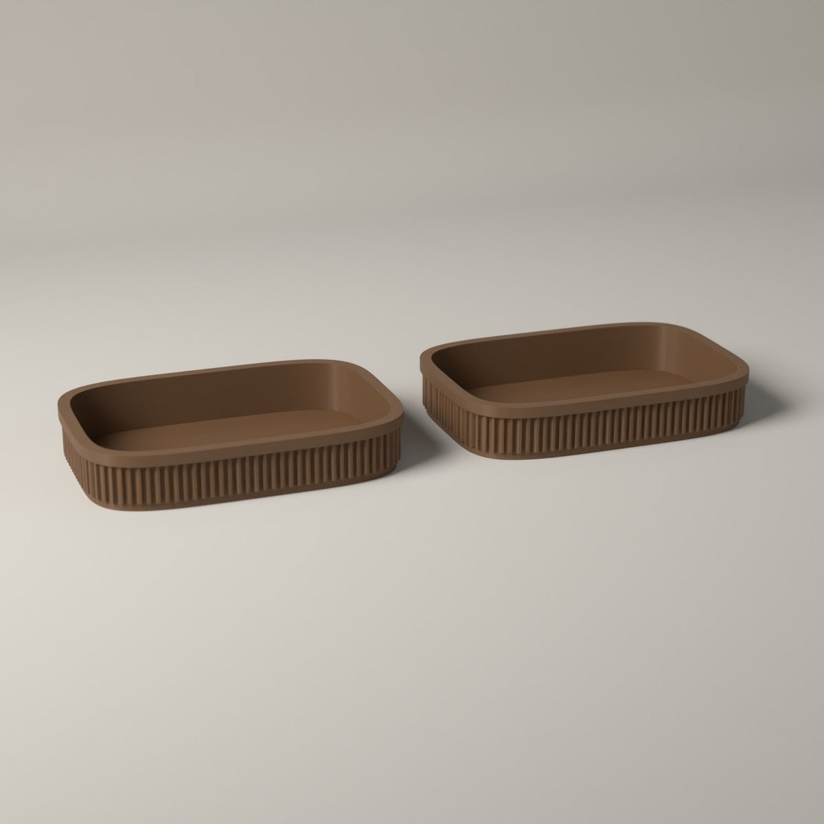 Ribbed Catch-All Trays for Keys, Coins and Jewellery, Set of 2 in cocoa brown