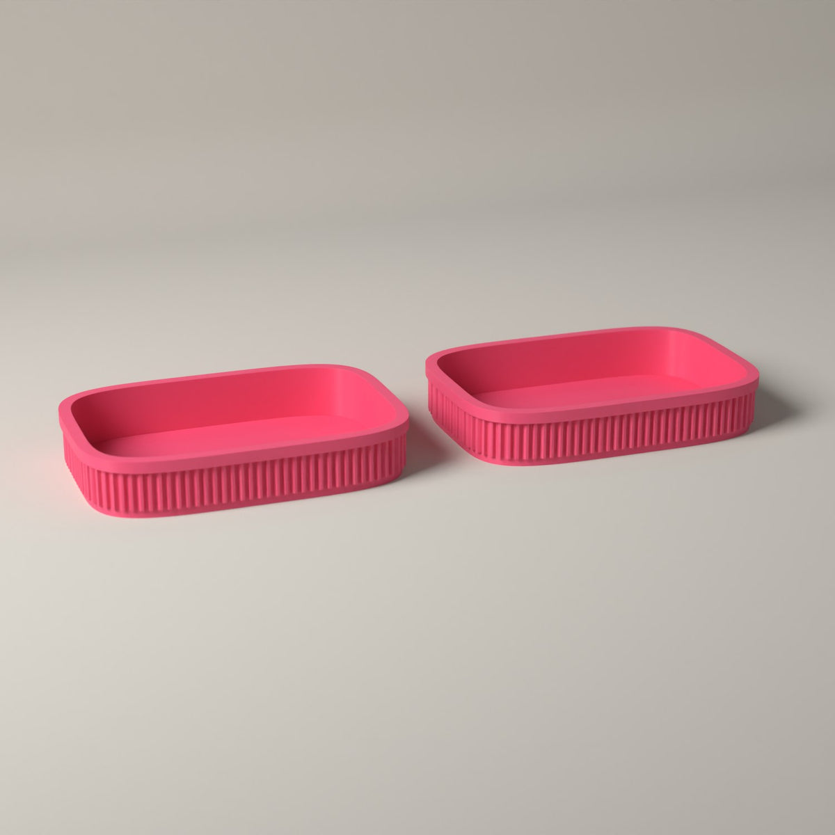 Ribbed Catch-All Trays for Keys, Coins and Jewellery, Set of 2 in hot pink