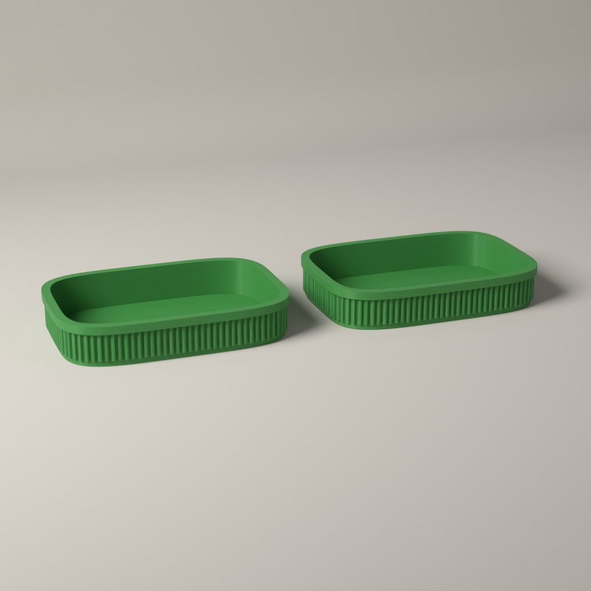 Ribbed Catch-All Trays for Keys, Coins and Jewellery, Set of 2 in mistletoe green