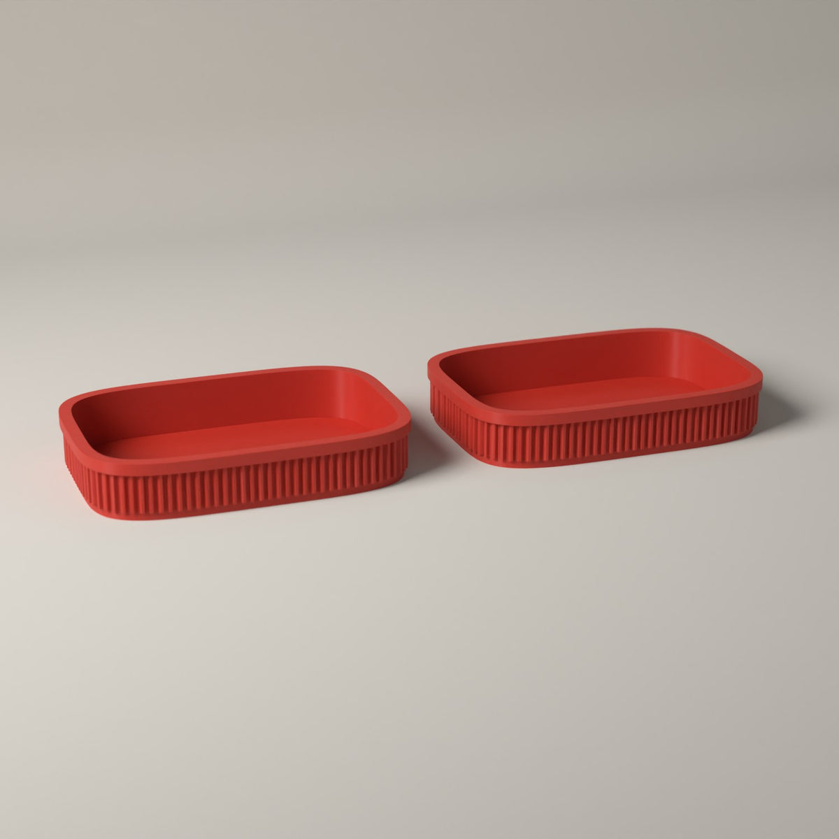 Ribbed Catch-All Trays for Keys, Coins and Jewellery, Set of 2 in red