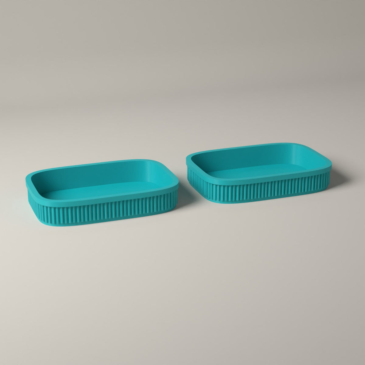 Ribbed Catch-All Trays for Keys, Coins and Jewellery, Set of 2 in turquoise
