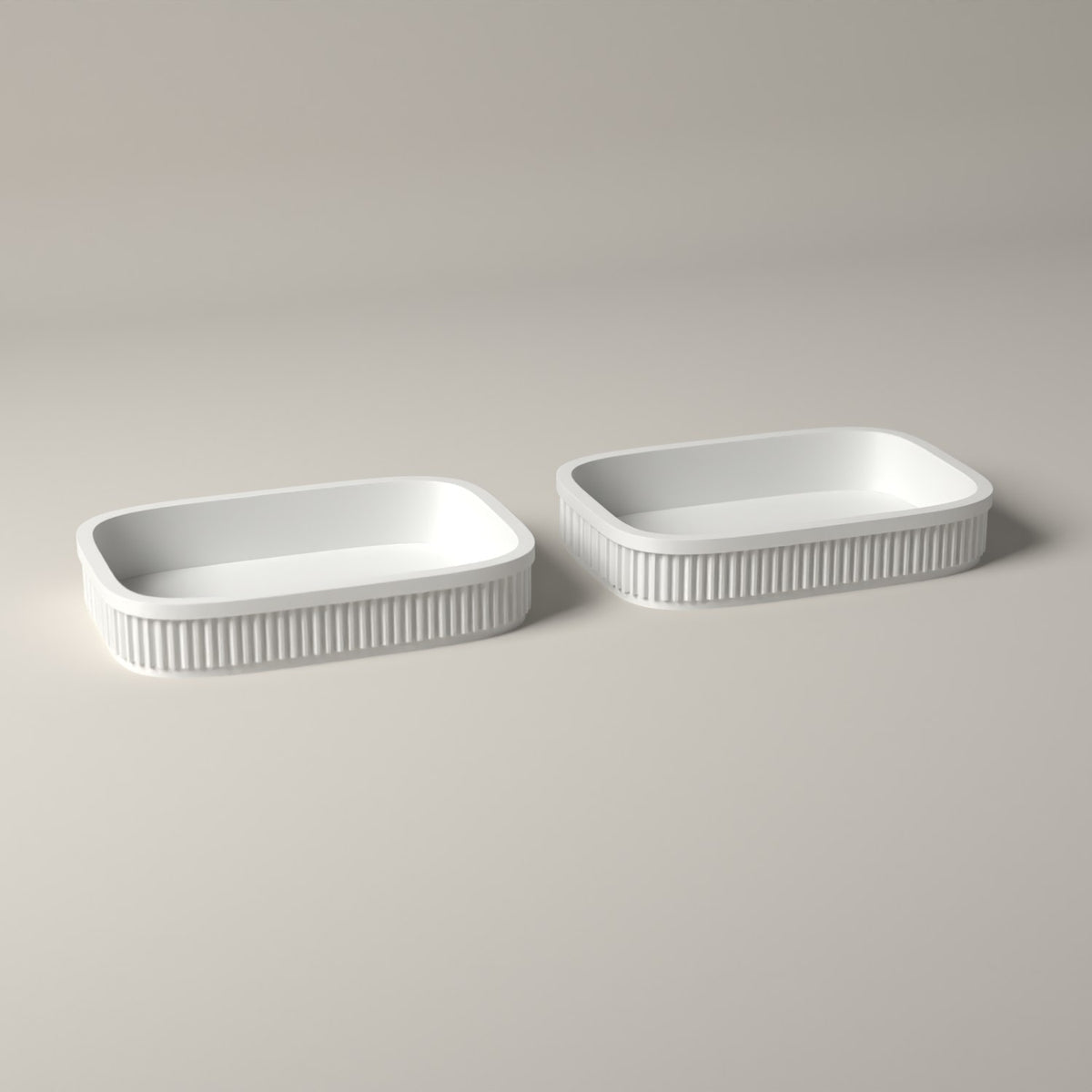 Ribbed Catch-All Trays for Keys, Coins and Jewellery, Set of 2 in white