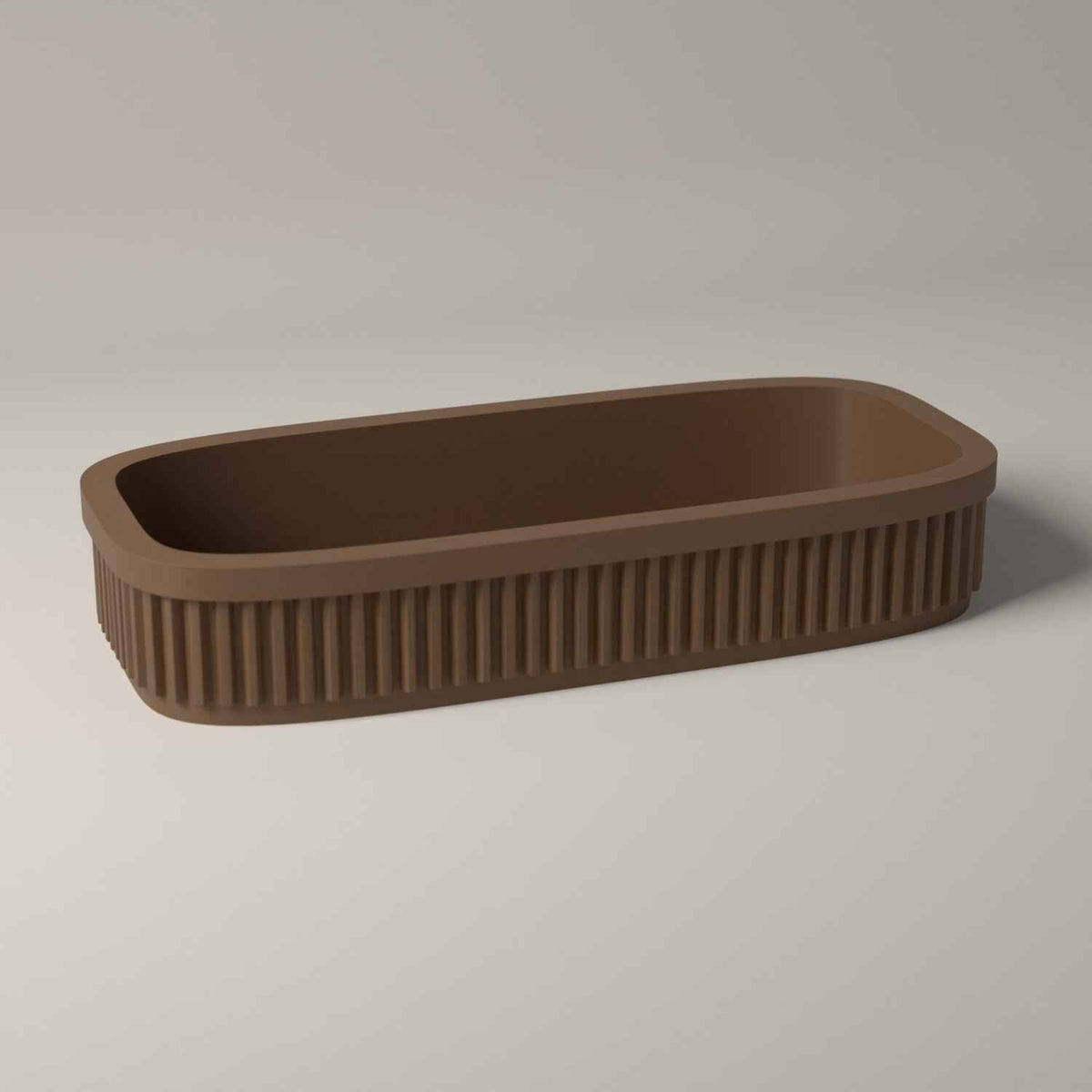 Ribbed Eyeglasses Tray - Shallow Bedside Storage for Reading Glasses in cocoa brown