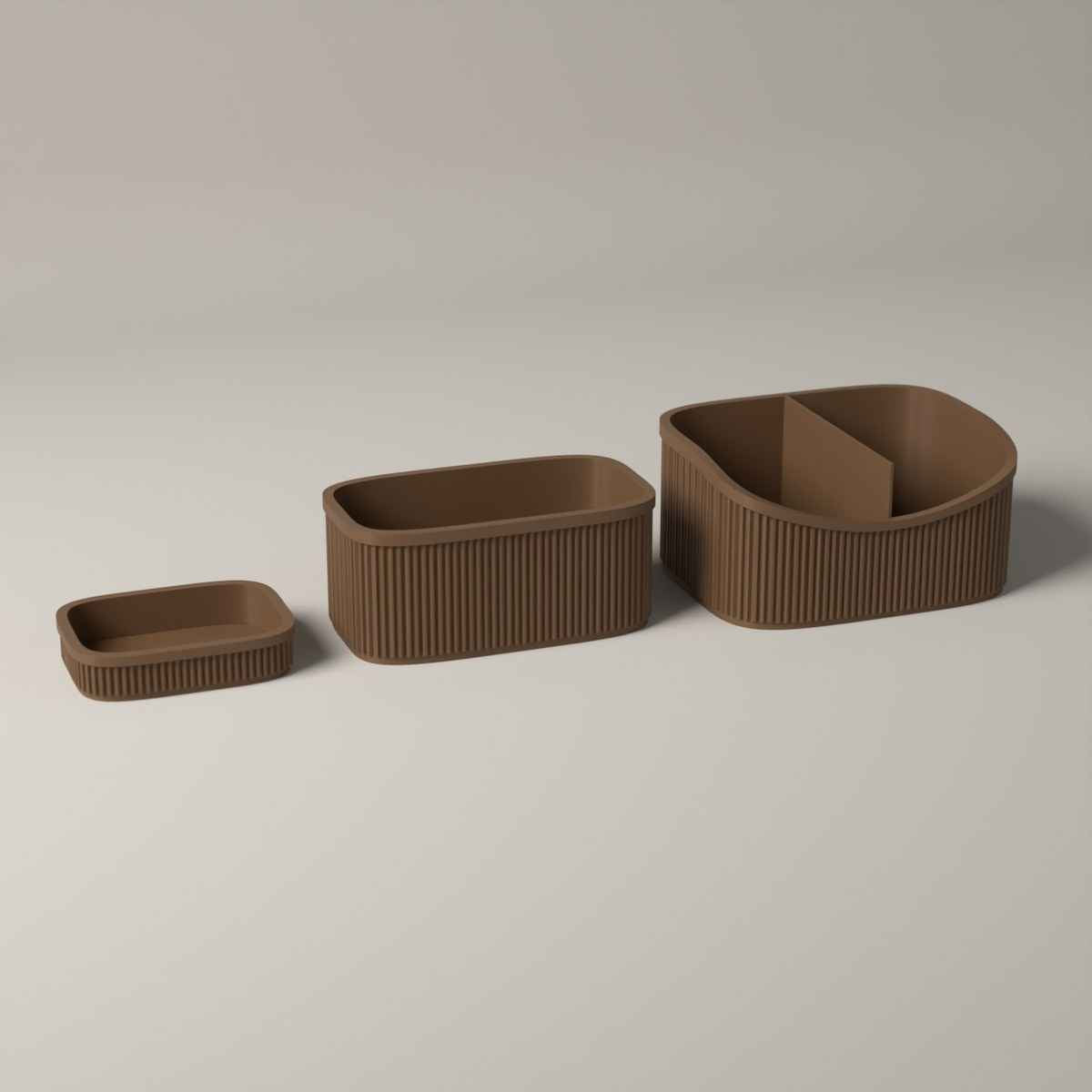 Ribbed Dressing Table Organiser Set of 3 - Caddy, Stand and Tray in cocoa brown