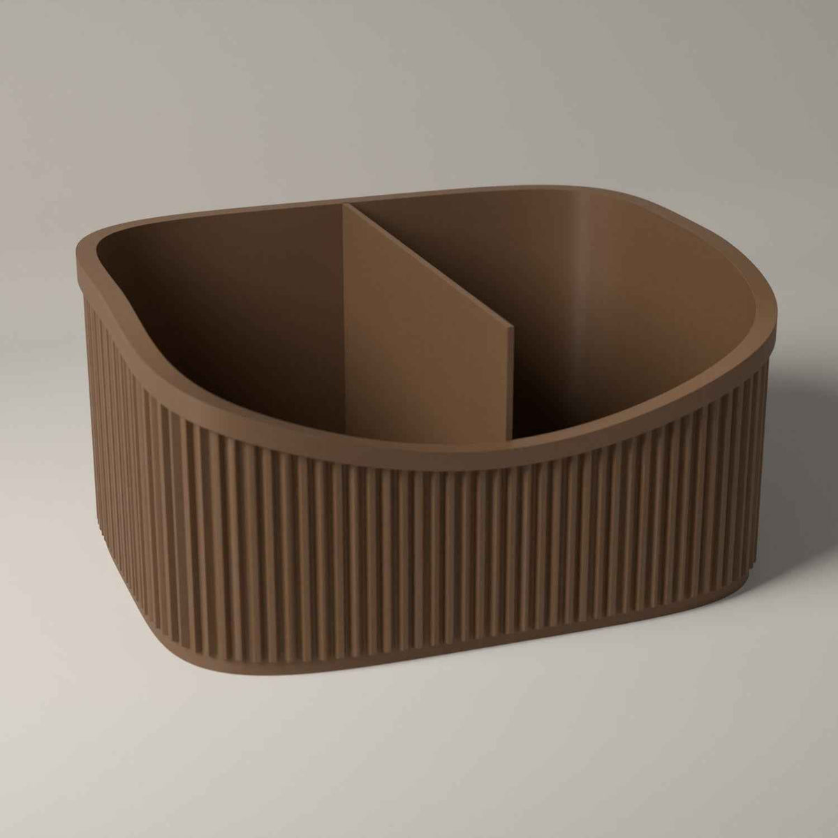 Desk Organiser, Ribbed Multi-Section Storage for Stationery in cocoa brown