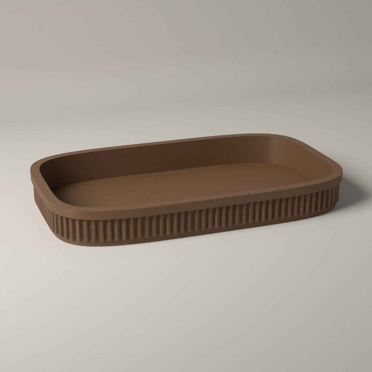 Ribbed Rolling Tray and Shallow Desktop Organiser in cocoa brown