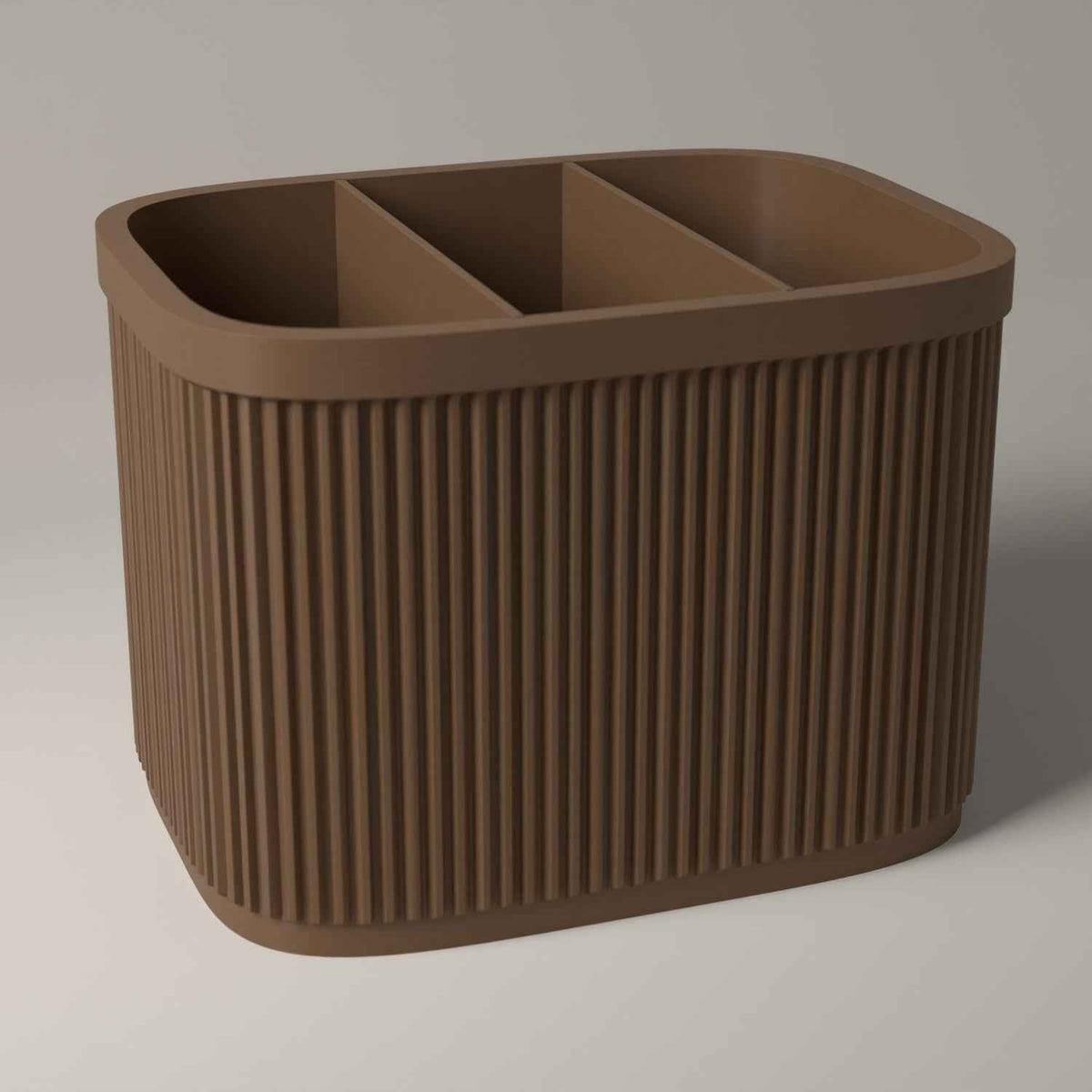 Ribbed Cutlery Caddy with Divided Storage for Table Organisation in cocoa brown