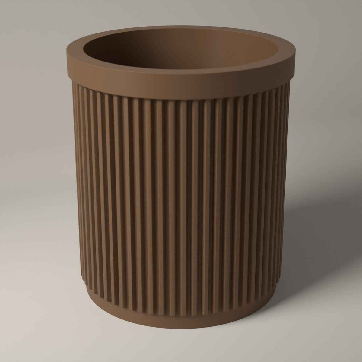 Ribbed Pen Pot for Pens and Pencils - Upright Desk Storage Holder in cocoa brown