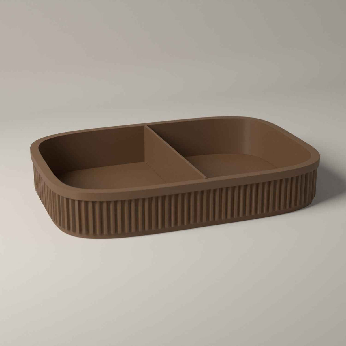 Ribbed Valet Tray for Keys, Wallet and Watch - Bedside Catch All in cocoa brown
