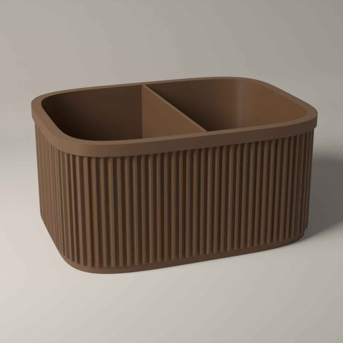 Ribbed Bedside Caddy - Tabletop Organiser for Nightstand Essentials in cocoa brown