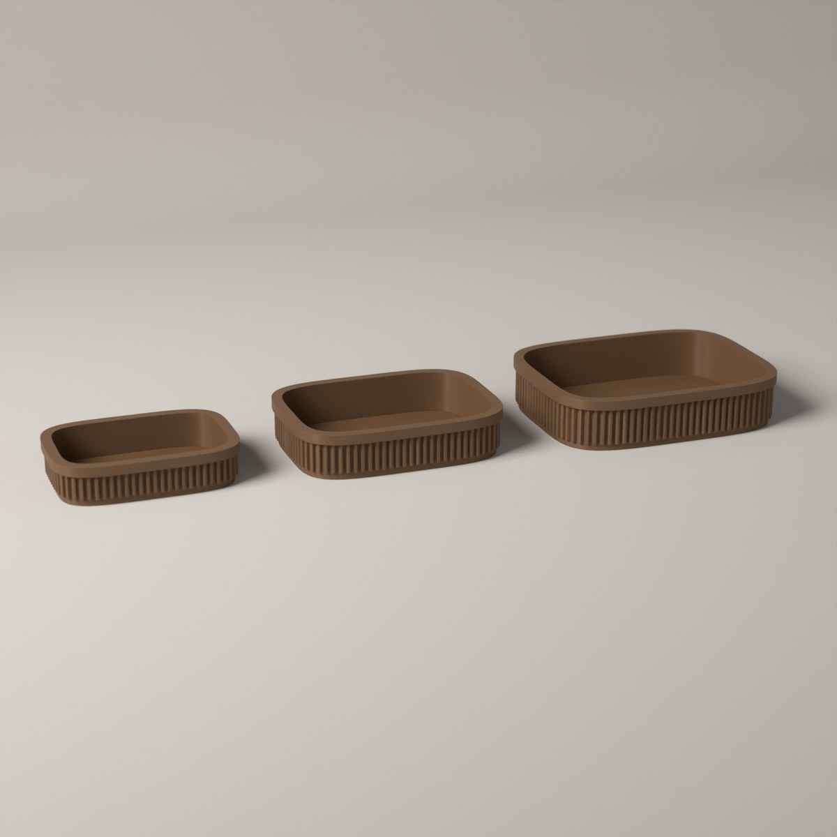 Ribbed Trinket Trays for Jewellery, Set of 3 Graduated Sizes in cocoa brown
