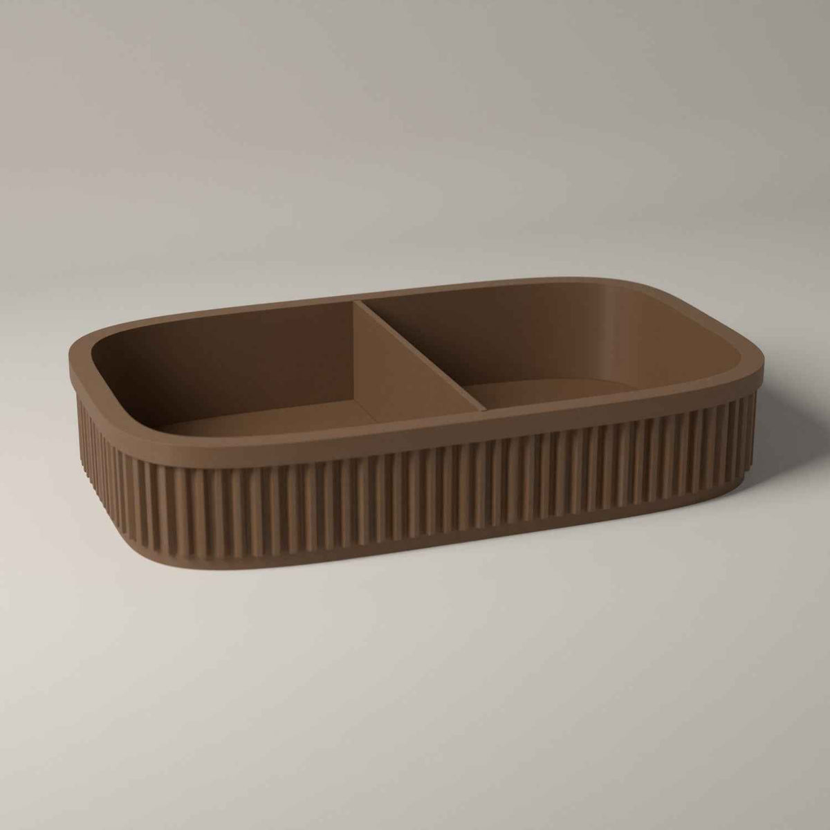Divided Key Tray, Ribbed Hallway Organiser for Keys, Cards and Coins in cocoa brown