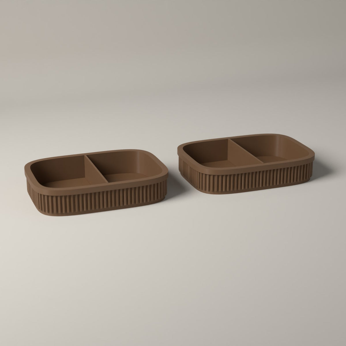 Coin Trays Set of 2, Ribbed Catch-All Dishes for Loose Change in cocoa brown