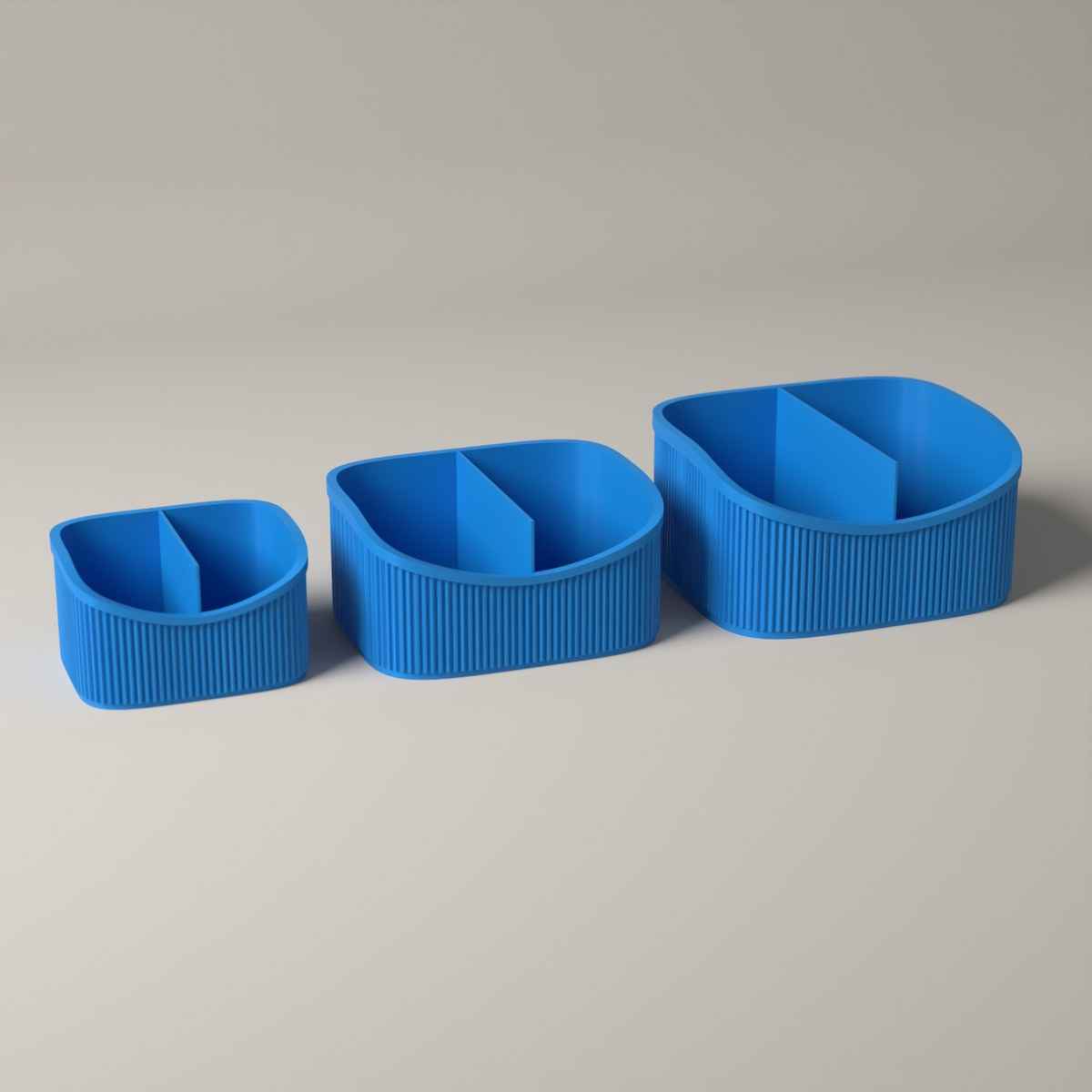 Ribbed Makeup Organiser Caddies, Set of 3 Graduated Sizes in cyan