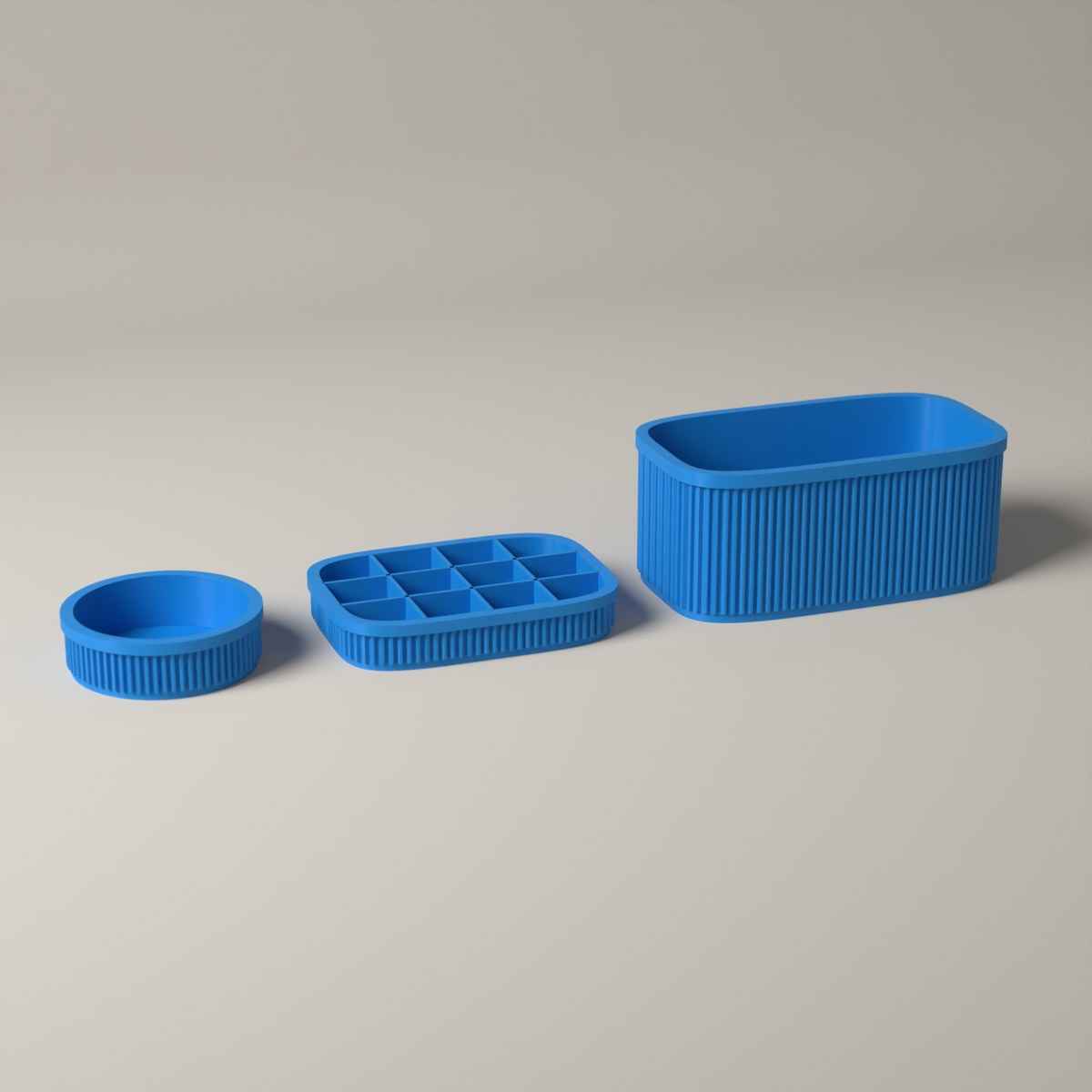 Ribbed Jewellery Organiser Set of 3 with Stand, Ring Dish and Earring Tray in cyan