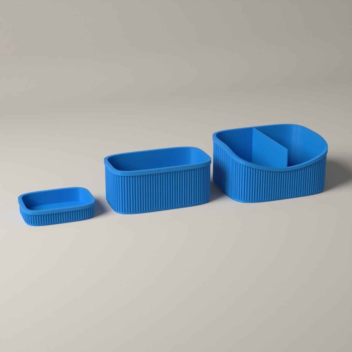 Ribbed Dressing Table Organiser Set of 3 - Caddy, Stand and Tray in cyan