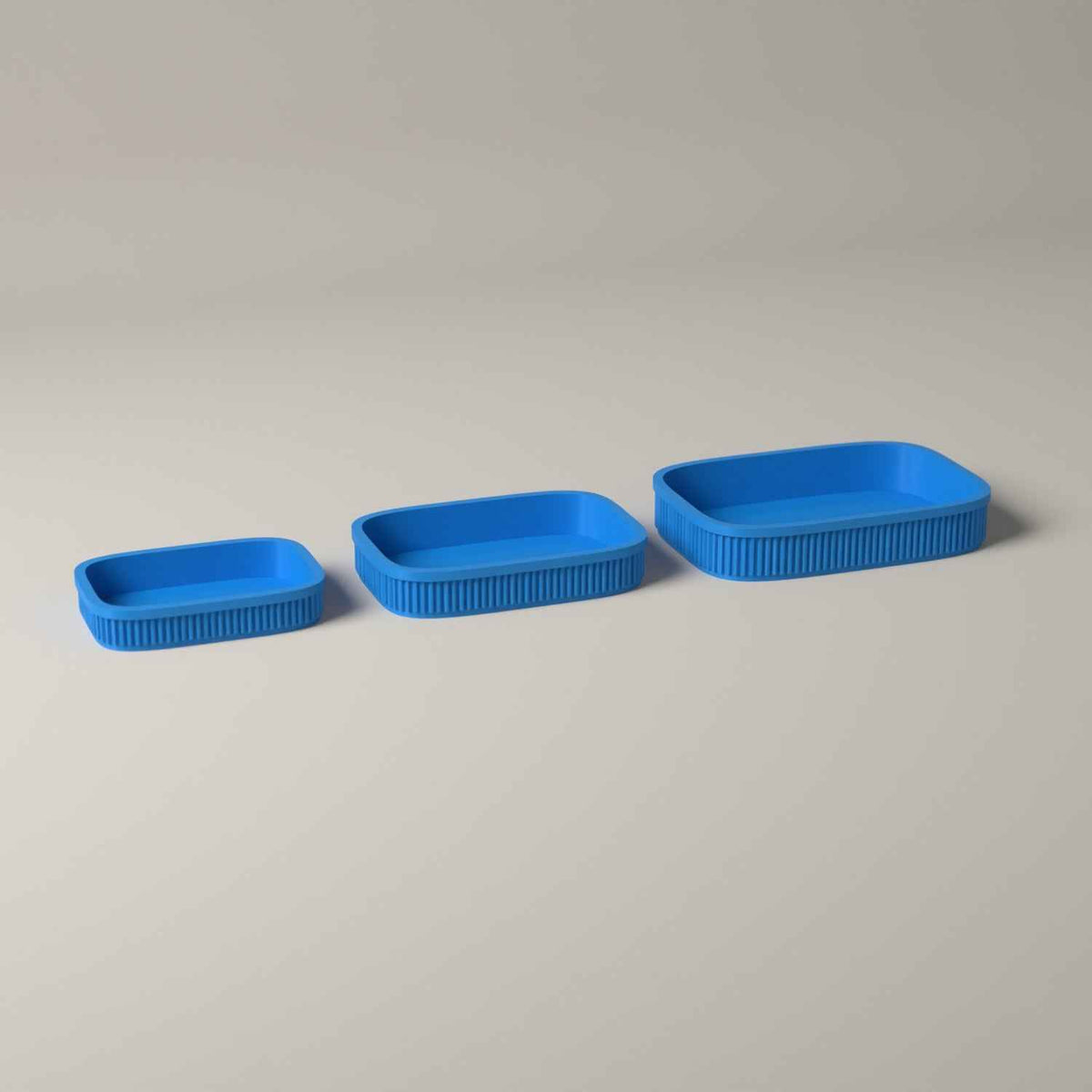 Ribbed Bathroom Trays Set of 3 - Graduated Shelf and Counter Storage in cyan